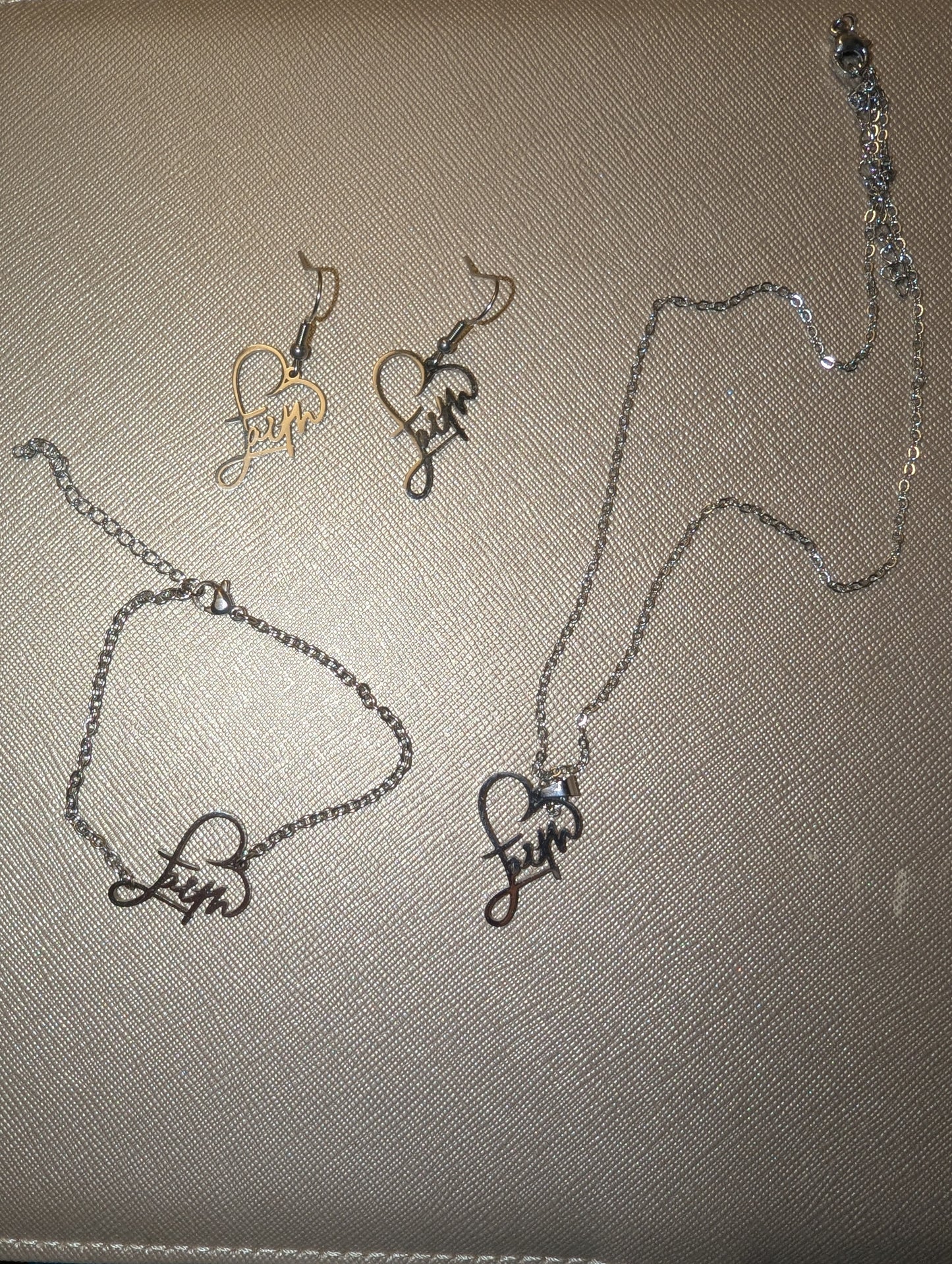 Faith Heart Jewelry Set, Adjustable Bracelet and Necklace and Earrings, Hypoallergenic Stainless Steel