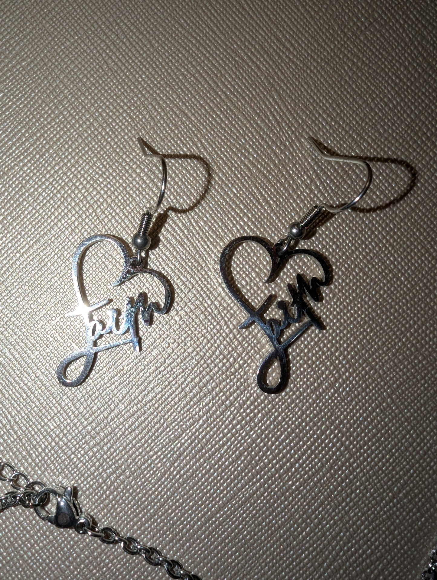 Faith Heart Jewelry Set, Adjustable Bracelet and Necklace and Earrings, Hypoallergenic Stainless Steel