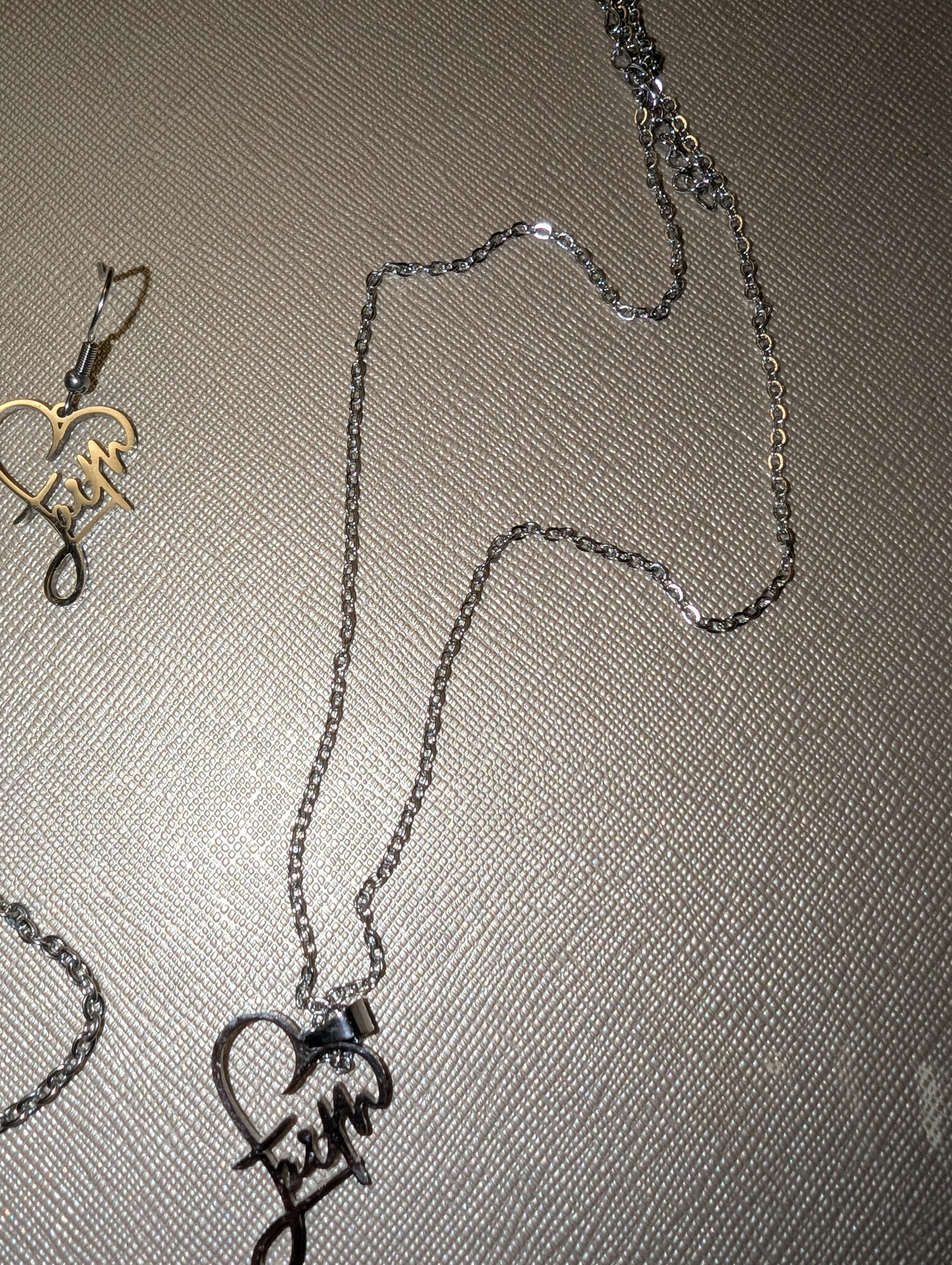 Faith Heart Jewelry Set, Adjustable Bracelet and Necklace and Earrings, Hypoallergenic Stainless Steel