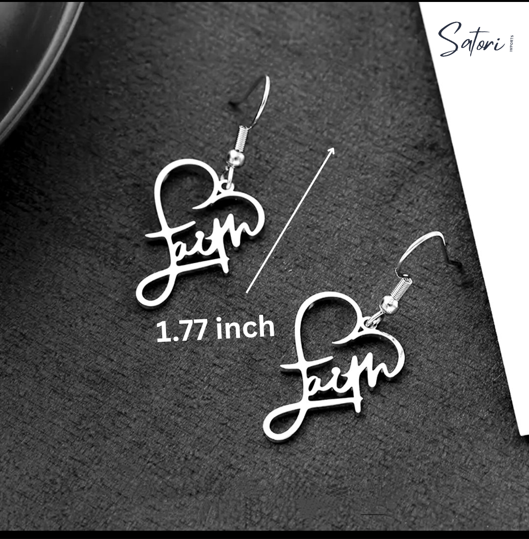 Faith Heart Jewelry Set, Adjustable Bracelet and Necklace and Earrings, Hypoallergenic Stainless Steel
