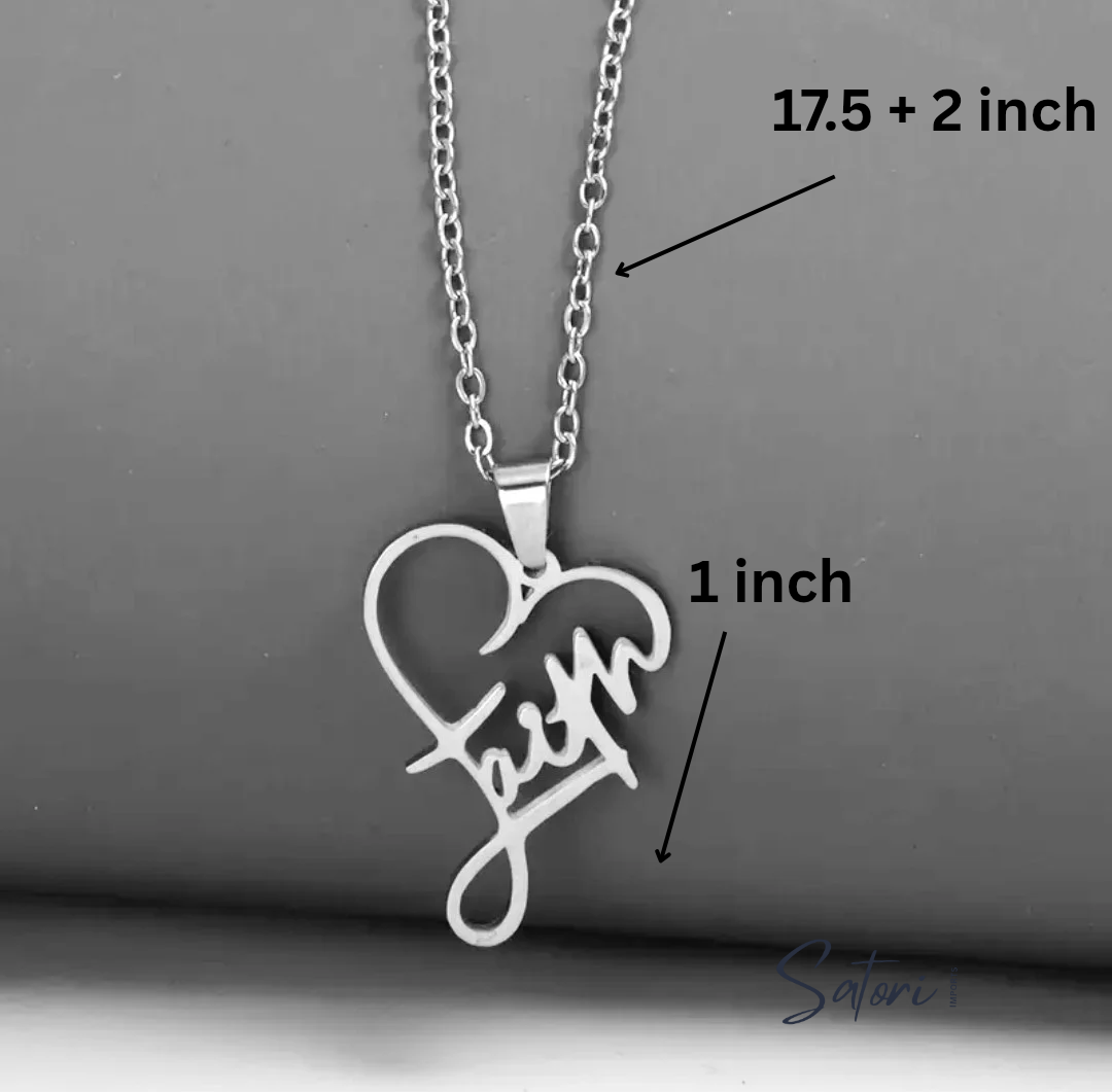 Faith Heart Jewelry Set, Adjustable Bracelet and Necklace and Earrings, Hypoallergenic Stainless Steel